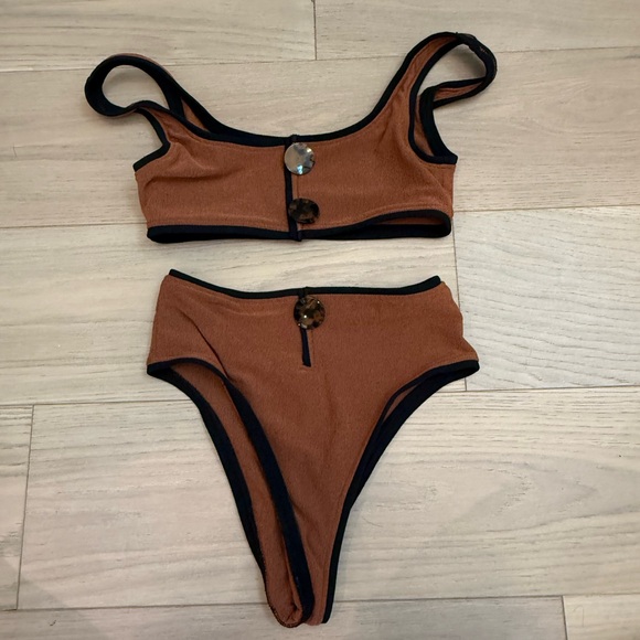 SAME LOS ANGELES Grace Button Tank Bikini Top & High Waist Bottoms Sienna/Black - Picture 3 of 6